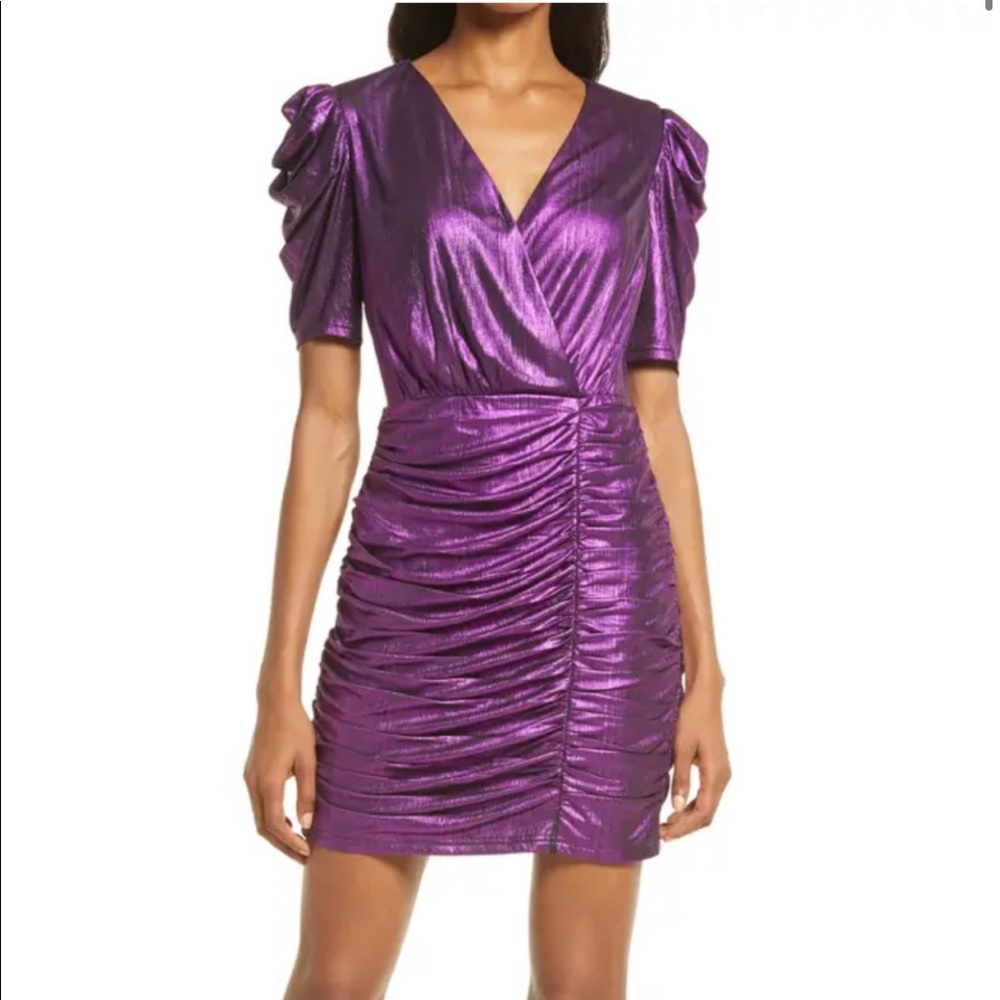 Adelyn Rae Ruiza Metallic Puff Sleeve Mini Dress